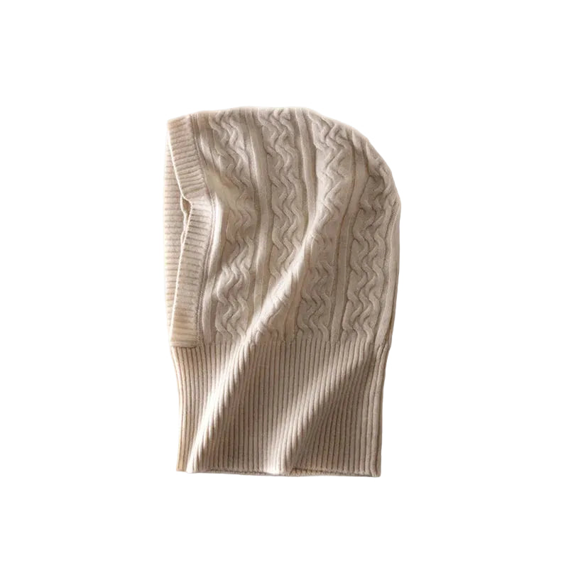 Cagoule Laine Beige sur fond blanc