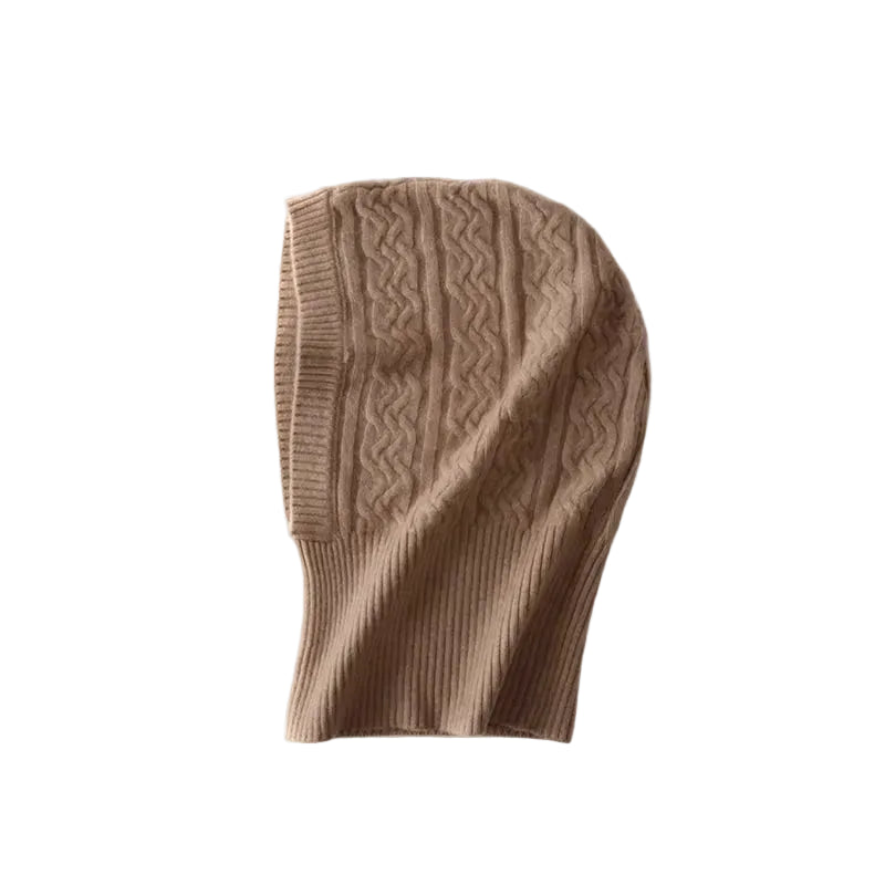Cagoule Laine Marron sur fond blanc