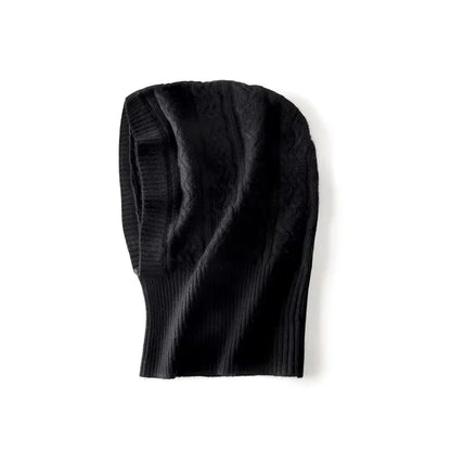 Cagoule Laine Noire sur fond blanc