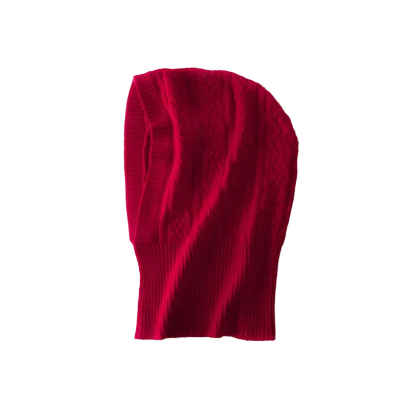 Cagoule Laine Rouge sur fond blanc