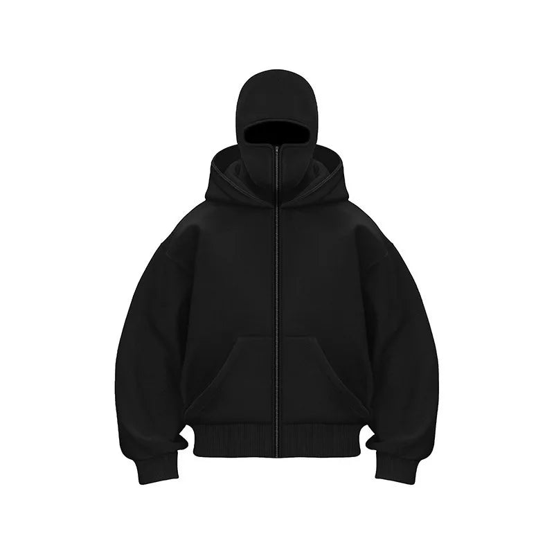 Cagoule veste noire sur fond blanc