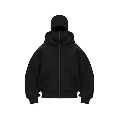 Cagoule veste noire sur fond blanc