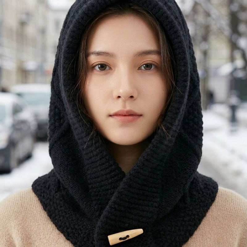 Cagoule Crochet Noire portée en extérieur