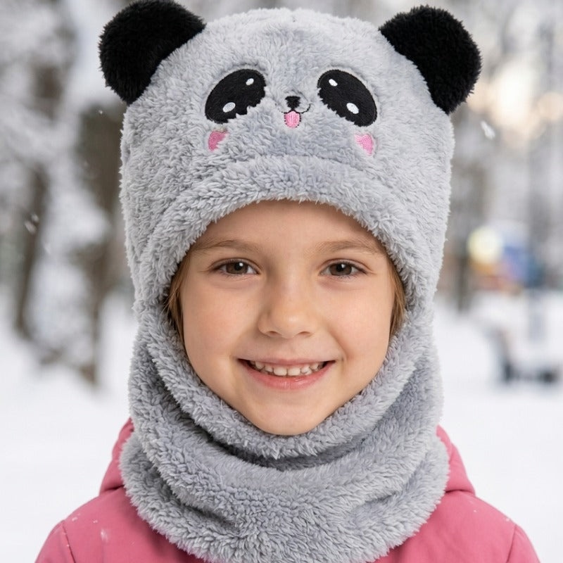 Cagoule Panda Grise portée en extérieur