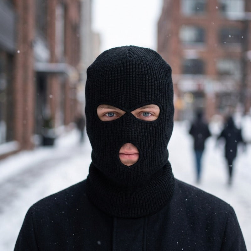 Cagoule Trois Trous portée en extérieur