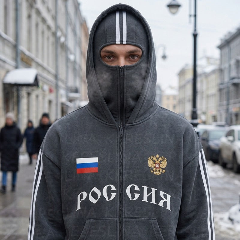 Veste Russe Grise portée en extérieur